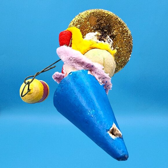 Vintage 1950s Putz Gnome Lantern Ornament Japan Elf Blue Hat Chenille Holiday - Picture 9 of 10